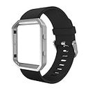 Simpeak Sport Band Compatible with Fitbit Blaze Smartwatch Sport Fitness, Silicone Wrist Band with Meatl Frame Replacement for Fitbit Blaze Men Women, Large, Black Band+Silver Frame