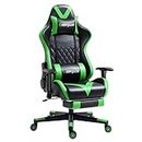 Darkecho Gaming Chair with Footrest Massage Racing Office Computer Ergonomic Chair Leather Reclining Video Game Chair Adjustable Armrest High Back Gamer Chair with Headrest and Lumbar Support Green