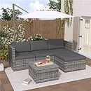 HEEM Garden Corner Sofa rattan Outdoor Furniture Patio Set with Glass Coffee Table Entertaining Lounge Set (Grey)