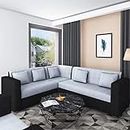 FURNY Superior Corner 5 Seater Fabric L Shape Sofa Set for Living Room (Grey-Black)
