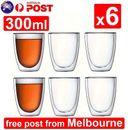 6 x 300ml Double Wall Insulated Glass Cups Coffee Tea Cup Drinking Water Mug AU