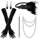 Tongcloud 1920s Women Accessories Headband Necklace Gloves Cigarette Holder Flapper Costume Set 1920s Accessories for Women