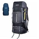 TRAWOC 65L Travel Backpack Hiking Trekking Bag Camping Rucksack for Men & Women, Rain Cover/Shoe Compartment HK009 Black, 3 Year Warranty