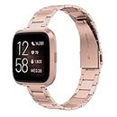 Wearlizer for Fitbit Versa Strap/Fitbit Versa 2 Straps, Stainless Steel Replacement Straps Band for Fitbit Versa Lite Men Women Small Large (Versa 2 Copper Rose)
