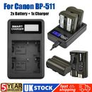 2x 4x 2200mAh BP-511(A) Battery / LCD Charger For Canon EOS20D 30D 40D 50D 300D