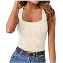 Your Orders Womens Sleeveless Tank Tops Ribbed Knit Crop Spaghetti Strap Camisole Vest Tops Basic Square Neck Blouses Best Cyber of Monday Deals White