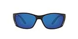 Costa Del Mar Men's Fisch Low Bridge Fit Polarized Rectangular Sunglasses, Matte Black/Grey Blue Mirrored Polarized-580P, 64 mm