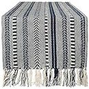 DII Farmhouse Braided Stripe Table Runner Collection, 15x72 (15x77, Fringe Included), Navy Blue