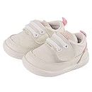 LACOFIA Chaussures Premiers Pas pour Bébé Filles Baskets Bébé à Semelle en Caoutchouc Antidérapantes Blanc/Rose 17(ÉTIQUETTE 15)