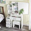 White Vanity Desk with Mirror and Lights, Makeup Desk and Chair Vanity Table Set, Bedroom Dressing Table Make Up Vanity for Women Teen Girls, Lighted Makeup Desk, White Small 1903