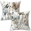 Flowers Pillow Covers, 18x18 Inches Short Velour Throw Pillow Covers, Elegant Watercolor Decorative Cushion Cases Suitable for Sofa Bedroom Living Room Bay Window Office Car Home Decor, Set of 2