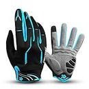 I Kua Fly Cycling Gloves Full Finger Mountain Bike Gloves Gel Padded Touchscreen MTB Gloves for Men Women, Blue, L