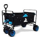 TOPWELL Folding Camping Cart Outdoor Wagon Trolley Transport Free Standing Collapsible Utility Grocery Canvas Fabric Rolling Buggies Garden Sport Wagons（Black/Blue）