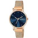 LOUIS DEVIN Rose Gold Plated Mesh Chain Analog Wrist Watch for Women (Blue Dial) | LD-RG173-BLU
