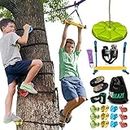 Slackline Zipline Kit for Kids 21m - 12 Tree Rock Climbing Holds, Seat Swing, Ninja Warrior Obstacle Course for Kids - Zip Line Slack Line Kit Monkey Bar Tree Climbing Holds