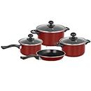 Gr8 Home 7 Piece Non Stick Kitchen Cookware Set Cooking Pot Frying Pan Saucepan with Glass Lids (Red)