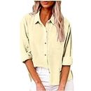 Linen Button Down Shirts for Women Fashion Plus Size Lapel Collar Roll Up Sleeve Blouses Oversized Trendy Tops (l,02)