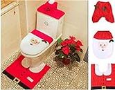 Christmas Toilet Seat Cover Decoration Toilet Case Bathroom Mat Elf New Year Decor Elk Snowman Santa Claus with Floor Mat Three-Piece Sets for Christmas Themed Party Decorate