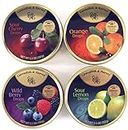 Cavendish & Harvey | Variety Flavor Hard Candy Drops | Orange, Wild Berry, Sour Lemon, & Sour Cherry | 5.3 Ounce Tins - 4 Pack