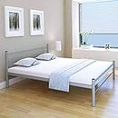 vidaXL Queen Size Bed Frame in Grey Metal - Robust and Scratch-Resistant Structure with Metal Slats