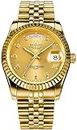 HUNRUY 41MM Mens Luxury Quartz Watch with Calendar Luminous Waterproof Wrist Watches, Gold, Japanese