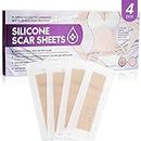 HANNEA® 4PCS Silicone Scar Sheets, Silicone Gel Sheets for Scars, Self Adhesive, Thin, Breathable Silicone Scar Tape for Stretch Marks, Hypertrophic & Keloid Scar Removal Supplies, 15 * 4cm