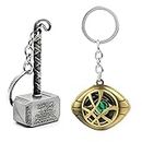 ZYZTA Combo of Doctor Strange Eye of Agamotto Keychain & Thor Hammer/Mjolnir Key chain Keyring(Pack of 2) | Metal