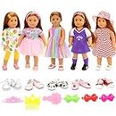 Barwa 12 Pcs 18 Inch Girl Doll Clothes & Accessories 5 Set American Doll Clothes Dress Outfit 2 Pairs of Shoes 5 Accessories for American 18 Inch Doll