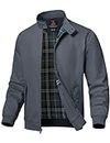 BGOWATU Men's Cotton Lightweight Bomber Jacket Casual Fashion Windbreaker Harrington Jackets Iron Grey 3XL