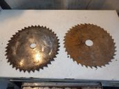 2 Vintage 13+ Inches Circular Buzz Saw Sawmill Saw Blades Large Tooth On One