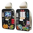 Car Back Seat Organizer, 2 Pack Backseat Organizer, Kick Mats Back Seat Protector with Touch Screen Tablet Holder for Child, Multi-Pocket Car Seat Organizer Waterproof and Durable (Black)