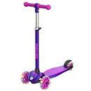 Gotrax KS1 Kids Kick Scooter, LED Lighted Wheels and 3 Adjustable Height Handlebars, Lean-to-Steer & Widen Anti-Slip Deck, 3 Wheel Scooter for Boys & Girls Ages 2-8 and up to 100 Lbs (Purple)