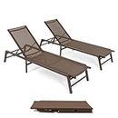 U ULAND Outdoor Loungers Set of 2, Free-Assemble Poolside Chairs, Outside Patio Chaise Lounges, Lay Flat Sun Loungers for Tanning Poolside Deck Lounge, Brown