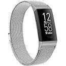 Metal Bands Compatible with Fitbit Charge 4 & Fitbit Charge 3 & Charge 3 SE Band, Adjustable Stainless Steel Loop Metal Mesh Replacement Sport Strap Wristbands for Women Men (Small, Silver)
