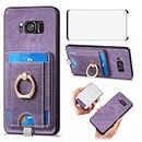 Asuwish Phone Case for Samsung Galaxy S8 Plus Wallet Cell Cover with Screen Protector Tempered Glass and Slim Ring Stand Credit Card Holder Slot S8plus S 8 8plus 8S Edge S8+ SM-G955U Women Men Purple