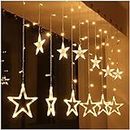 The Purple Tree Decorative Star Curtain LED Lights for Diwali (2.5 mtr, 138 LED, 6+6 Star), Curtain String Lights with 8 Flashing Modes, Decoration for Christmas, Wedding, Party, Warm White