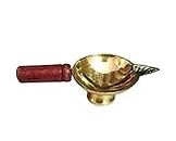 Decor Vibes Brass Aarti Deepak or Diya with Wood Handle Deep/Oil Lamp/Pooja Item, Puja Room Decoration and Diwali Festival (Dia 5.5 cm)