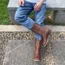 Cowboy Boots for Men Western Square Toe Classic Mid Calf Boots Brown