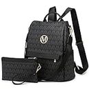 MKP Women Fashion Backpack Purse Multi Pockets Signature Anti-Theft Rucksack Travel Ladies Shoulder Bag Handbag 2Pcs, Black, 11.8"L x 5.5"W x 14"H, Rucksack Backpacks
