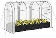 NEDYO 8x3x5ft Galvanized Raised Garden Bed with Cover, Greenhouse w/ Metal Planter Box, Plant Covers Freeze Protection w/ 6 Windows That is Suitable for Tall Plants Like Tomatoes. Clear