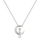Qiandi 925 Sterling Silver Lovely Cat Animal Moon Charm Pendant Necklace Chain Jewelry Pet Lover Gift for Women Girls