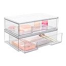 Vtopmart 2 Pack Stackable Clear Plastic Drawer Organizer, Makeup Organizers and Storage for Eyeshadow Palettes, Cosmetics, Beauty Supplies, Ideal for Vanity, Desk, Office, Bathroom Organization