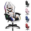 ALFORDSON Gaming Office Chair with 12 RGB LED Lights & 8 Point Massage, Racing Computer Chair with Lumbar Support & Retractable Footrest, Ergonomic Desk Chair PU Leather Office Gamer (Black White)