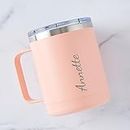 GAM Personalized Insulated Coffee Mug - Laser Engraved - 10 oz Coffee Mug - Stainless Steel Customizable Tumbler with Handle Birthday Monogram Coffee Mug with Name, Custom Gift for Bridal Party, Peach
