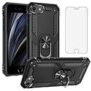 Asuwish Phone Case for iPhone SE 2022/SE 2020/iPhone SE3 with Tempered Glass Screen Protector Cover Stand Ring Holder Hard Magnetic Cell Accessories Kickstand SE 2nd gen/SE 3rd gen Women Men Black