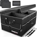 FORTEM Car Trunk Organizer, Collapsible Multi Compartment Car Organizer, Foldable SUV Storage for Car Accessories for Women Men, Non Slip Bottom, Securing Straps, Soft Cover 50L (Black, Standard)
