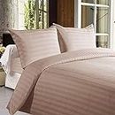 Harbell Home 400TC Microfiber Solid Satin Stripe Cotton AC Comforter Set King Size Double Bed with 1 Flat Bedsheet - 90x100 Inch and Two Pillow Covers II 4 pc Bedding Set for Home | Hotels| (Beige)