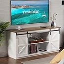 YESHOMY Farmhouse TV Stand and Entertainment Center for Televisions up to 65 Inchs, with Sliding Barn Doors and Storage Cabinets, Console Table and Media Furniture for Living Room, 58 Inch, Milk White
