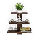 Furniture Cafe® Wooden Wall Shelves for Living Room | for Home Decor Items | Floating Book Rack for Study Room, Office, Kitchen 3Tiers | Size- Standard | Colour- Brown