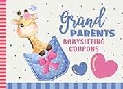 Grandparents Babysitting Coupons: 50 Vouchers / Blank Template Booklet To Fill In / Fun Family Gift / Cute Card Alternative / Yellow Giraffe in Bow Pocket Design - Pink Blue Color Theme